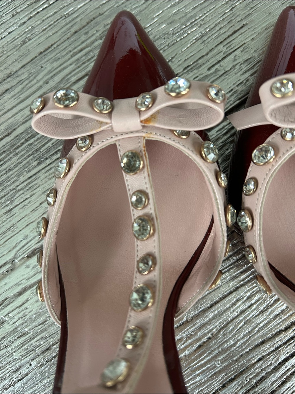Kate Spade burgundy patent leather with light pink details with rhinestones - Picture 13 of 13